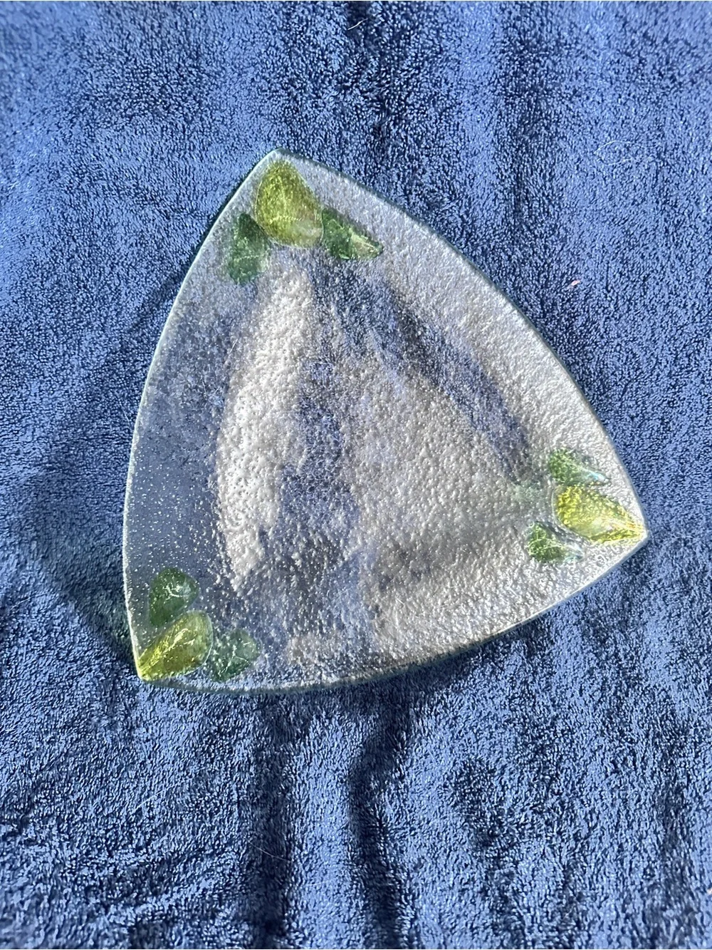Triangular Textured Glass Accent Plate with Green Leaf Details
